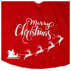 Red Christmas tree skirt with Santa and "Merry Christmas" inscription 125 cm