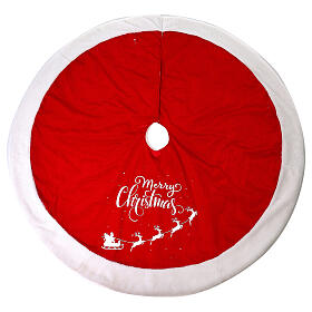 Red Christmas tree skirt with Santa and "Merry Christmas" inscription 125 cm