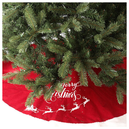 Red Christmas tree skirt with Santa and "Merry Christmas" inscription 125 cm 3