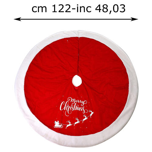 Red Christmas tree skirt with Santa and "Merry Christmas" inscription 125 cm 3