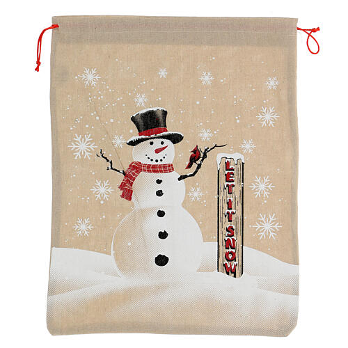 Fabric bag for presents with snowman 20 in 1