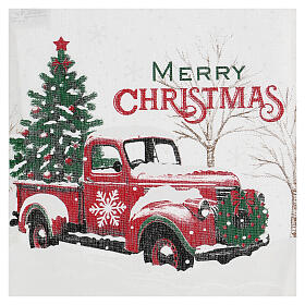 Fabric bag for gifts with red truck and Christmas tree 20x16 in