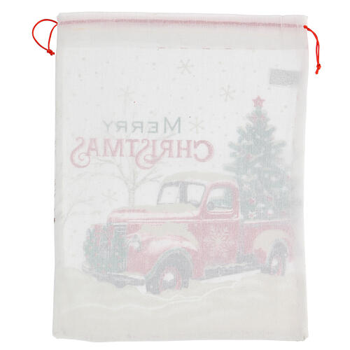 Fabric bag for gifts with red truck and Christmas tree 20x16 in 4