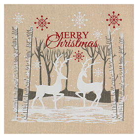Saco Pai Natal renas no bosque tecido bege 50x40 cm