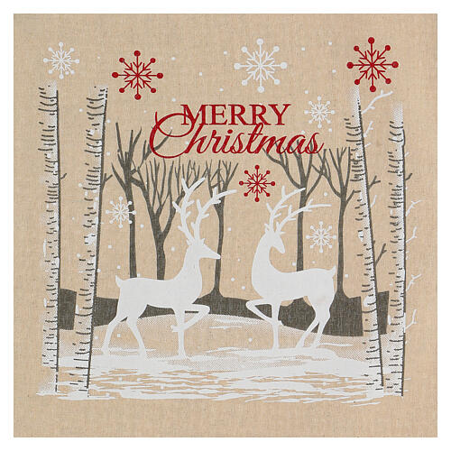 Saco Pai Natal renas no bosque tecido bege 50x40 cm 2