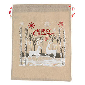 Christmas gift sack Reindeers with trees fabric 50x40 cm