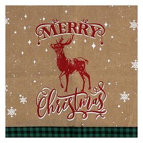 Saco Pai Natal Merry Christmas tecido bege escuro 70x60 cm