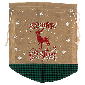 Christmas gift sack beige fabric Reindeer decor 70 cm