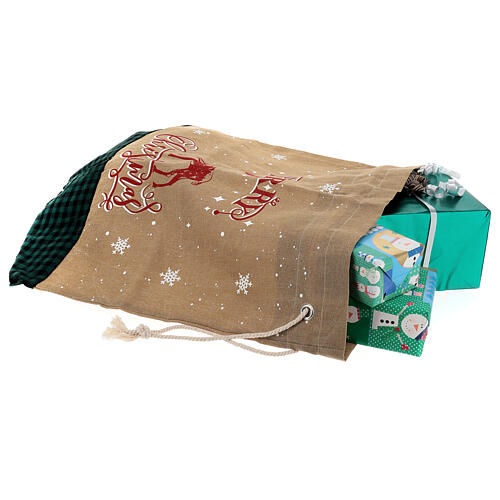 Christmas gift sack beige fabric Reindeer decor 70 cm 3