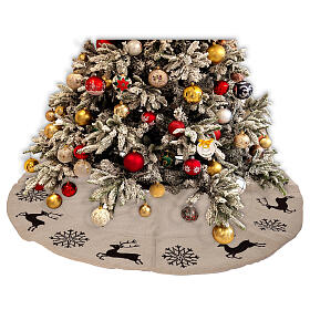 Christmas tree skirt cover deer snowflakes diam. 120cm