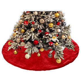 Red plush Christmas tree skirt, 50 in