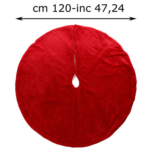 Red plush Christmas tree skirt, 50 in 3