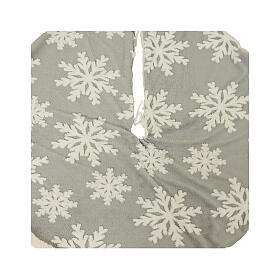 Christmas tree skirt with snowflakes, white and grey, 40 in