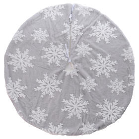 Christmas tree skirt with snowflakes, white and grey, 40 in