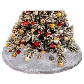 Christmas tree skirt with snowflakes, white and grey, 40 in