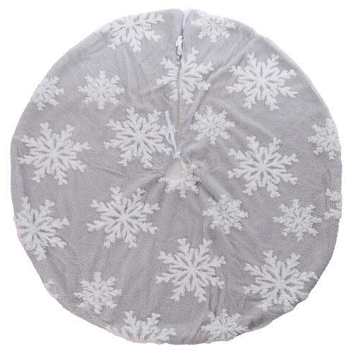 Funda para base árbol de Navidad copos de nieve 100 cm blanco gris 1