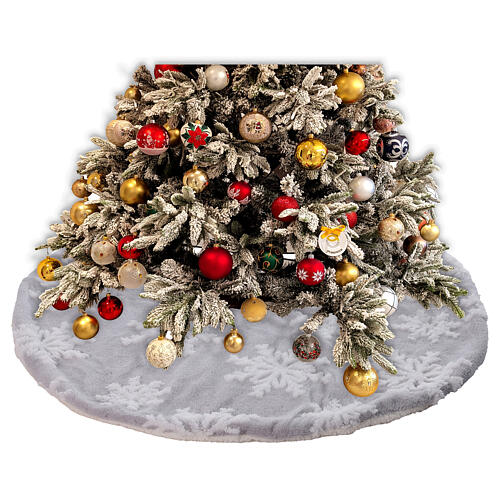 Funda para base árbol de Navidad copos de nieve 100 cm blanco gris 2