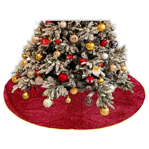 Cache pour base sapin de Noël en velours bordeaux diamètre 120 cm 2