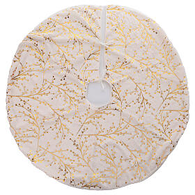 White and gold Christmas tree skirt, polyester, diam. 35 in