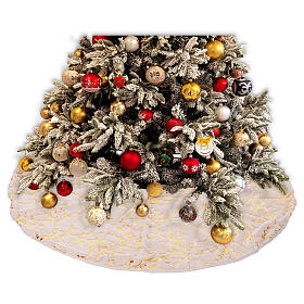 White and gold Christmas tree skirt, polyester, diam. 35 in