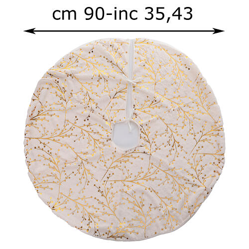 Couverture base sapin de Noël polyester blanc et or diamètre 90 cm 3