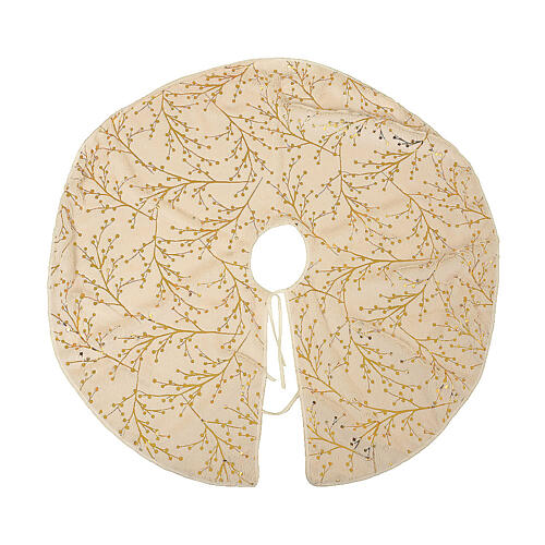Christmas tree skirt cover in white and gold polyester, diameter 90 cm 1