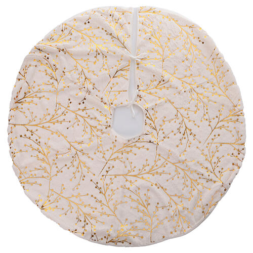 Christmas tree skirt cover in white and gold polyester, diameter 90 cm 1