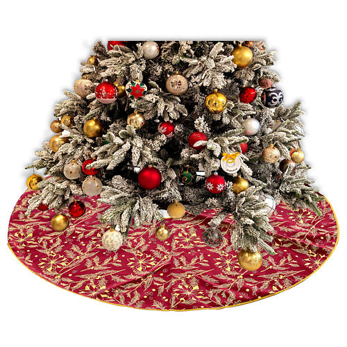 Copripiede albero di Natale in velluto bordeaux diametro 120 cm 2