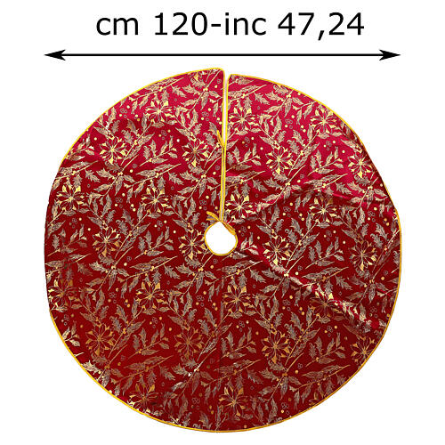 Copripiede albero di Natale in velluto bordeaux diametro 120 cm 3