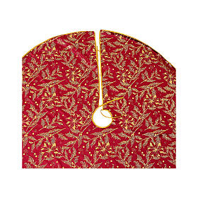 Okrycie na stojak choinki z aksamitu, ostrokrzew i gwiazda betlejemska, bordowy, śr. 120 cm