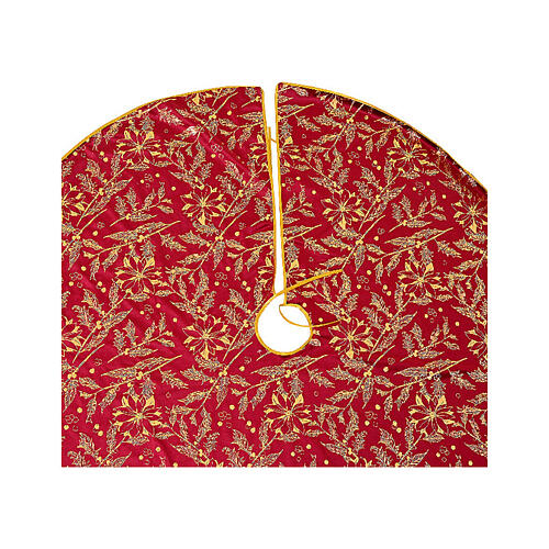 Okrycie na stojak choinki z aksamitu, ostrokrzew i gwiazda betlejemska, bordowy, śr. 120 cm 2