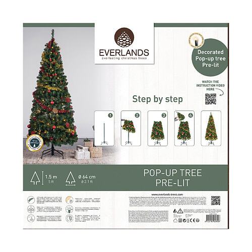 Albero di Natale pop up verde decorato 150 cm 2