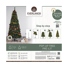 Árvore de Natal pop up verde decorada 150 cm