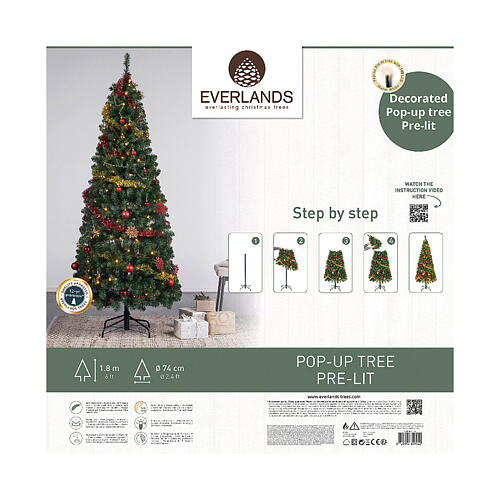 Pop-up Christmas tree for indoor, decorated, 70 in 2