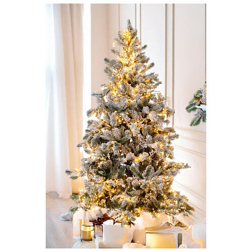 Árvore de Natal Pine WW 210 cm nevado 3200 luzes LED branco quente jogos de luzes PE 4