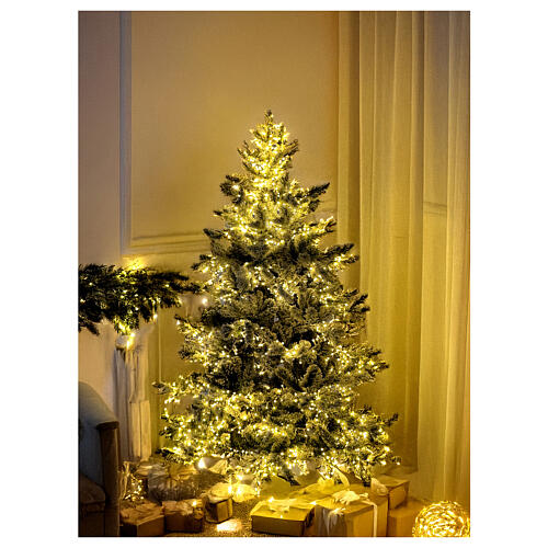 Árvore de Natal Pine WW 210 cm nevado 3200 luzes LED branco quente jogos de luzes PE 6