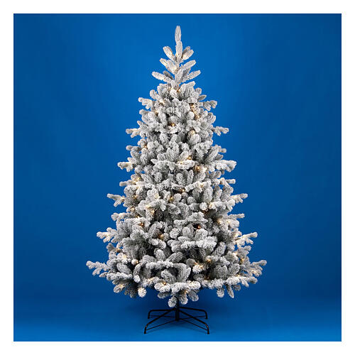 Flocked prelit Christmas tree "Pine", 240 cm, 600 warm white LEDs 1