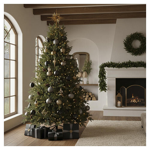 Green prelit Christmas tree 500 warm white LEDs 210 cm removable poly cones 4