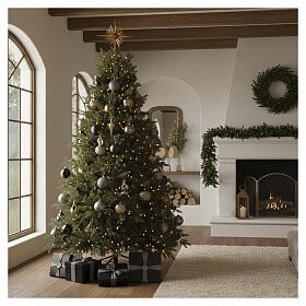 Árvore Natal Green Prelit 240 cm 650 luzes LED branco quente pinhas removíveis PE