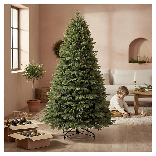 Green Christmas tree with removable pine cones 240 cm green poly 4