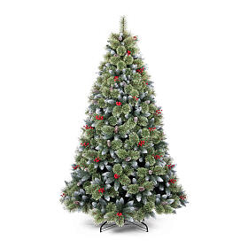 Albero Natale Cherry 180 cm innevato pigne bacche 