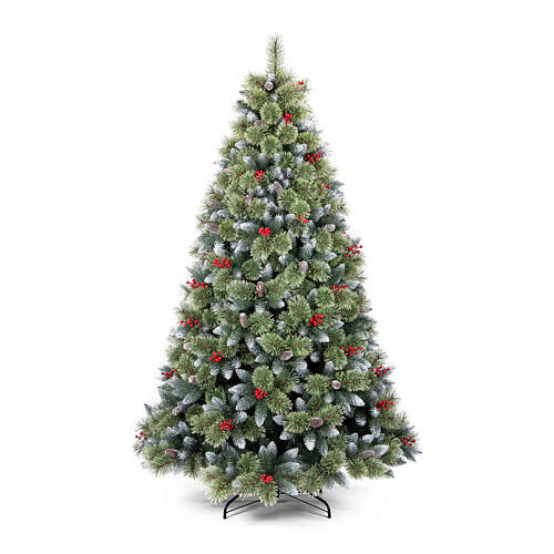 Cherry Christmas tree, snowy finish with pinecones and berries, 240 cm 1