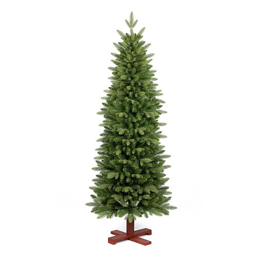 Slim Ritz Christmas tree with wooden base, green poly, 150 cm 1