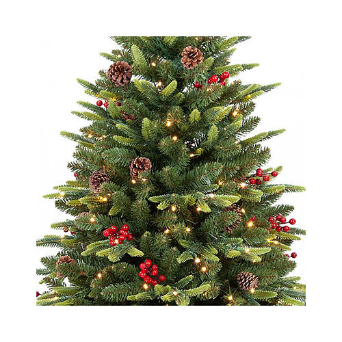 Pine tree with pinecones and berries in a pot, 120 cm, 150 warm white LED lights, feel-real poly 2