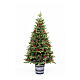 Pine tree with pinecones and berries in a pot, 120 cm, 150 warm white LED lights, feel-real poly s1