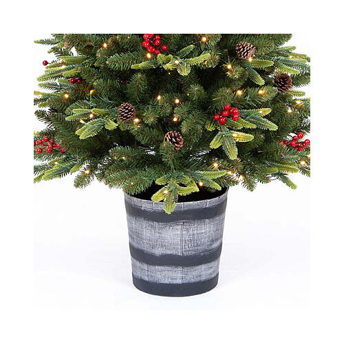 Pinetto pigne bacche in vaso 120 cm 150 LED bianco caldo Poly Feel Real 3