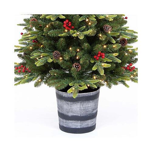 Künstlicher Weihnachtsbaum mit Beeren, Zapfen und 200 warmweißen LEDs, 150 cm, Poly Feel Real, mit Topf-Basis 3