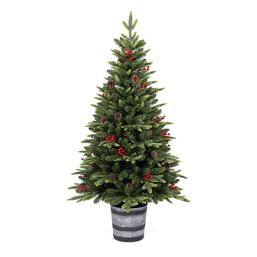 Künstlicher Weihnachtsbaum mit Beeren und Zapfen, 150 cm, Feel Real, Grün, mit Topf-Basis 1