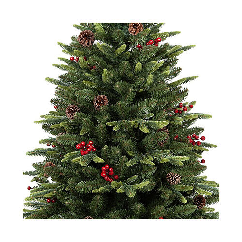 Pine Christmas tree 150 cm berries pine cones base round poly pot 2