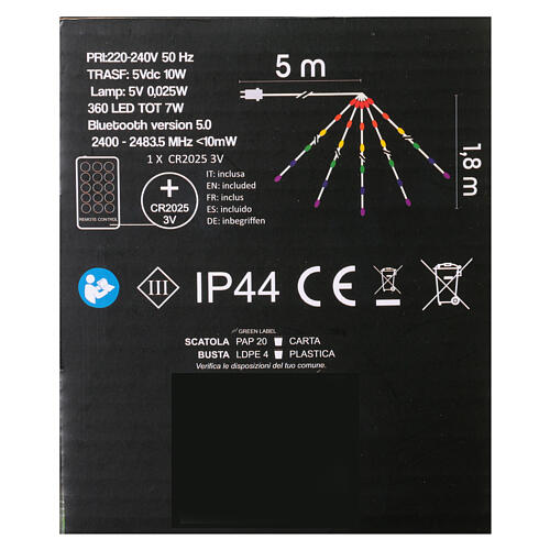 Cortina luminosa para árvore 360 LEDs com controle remoto e app int/ext 7